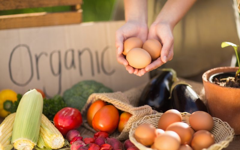 Close up view of woman hands showing three eggs