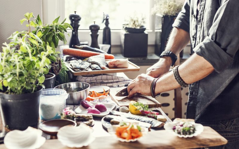 Man preparing meal at home